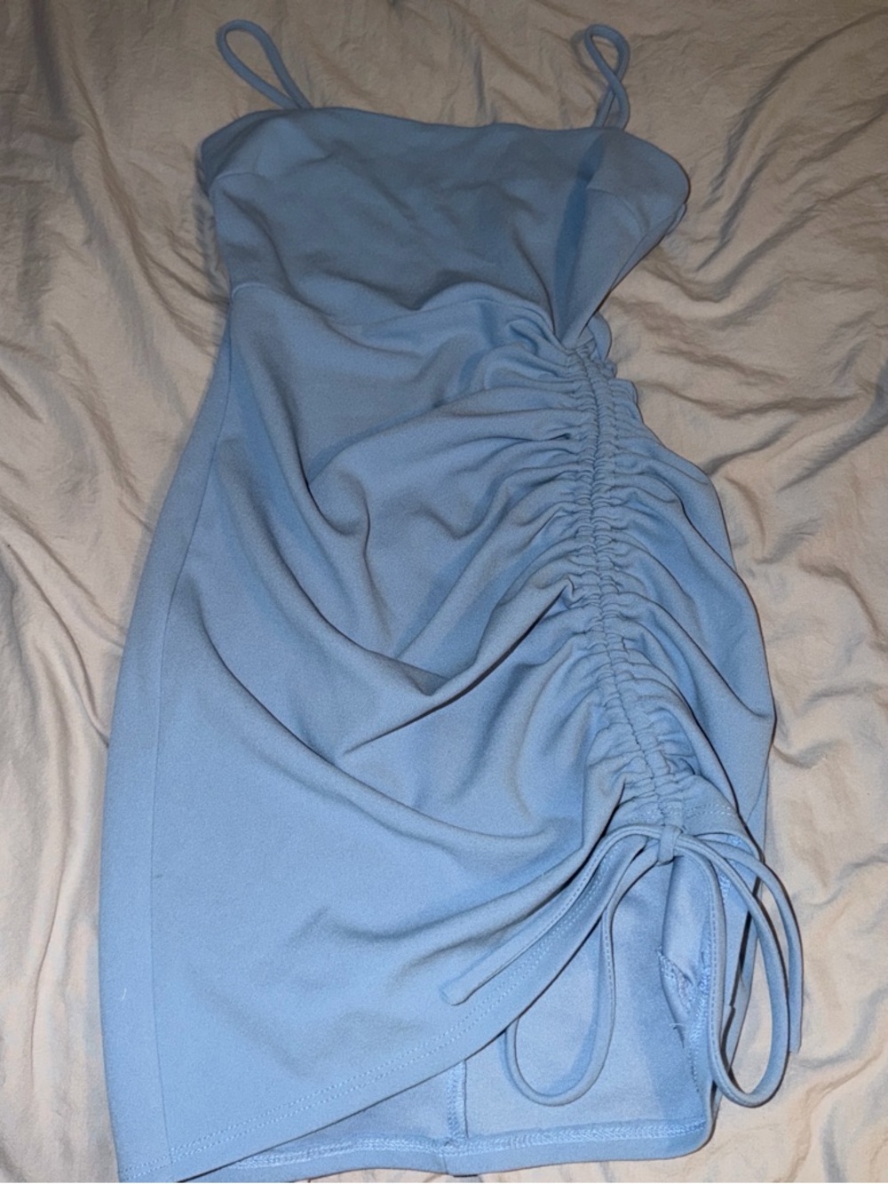 Light Blue Ruched Side Mini Dress - Women's